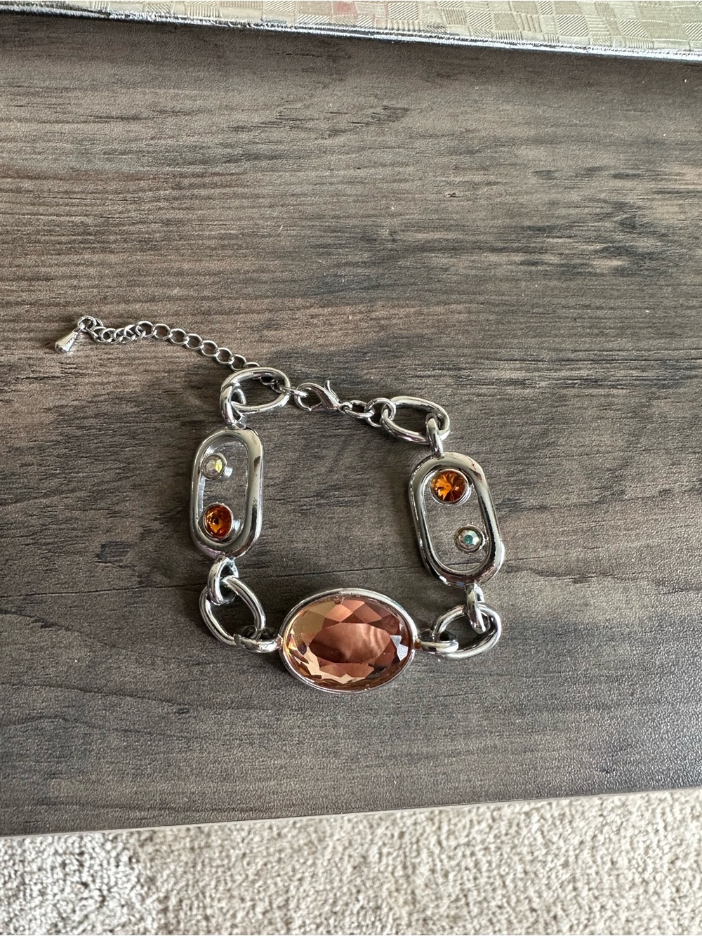 Silver Bracelet with Large Champagne Gem and Accent Stones